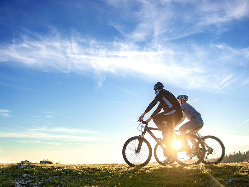 Couple riding bicycles